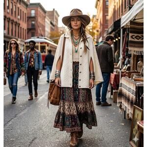 Eileen Cape VINTAGE Cape Sweater PONCHO Collared Side Slits Arm White One Size